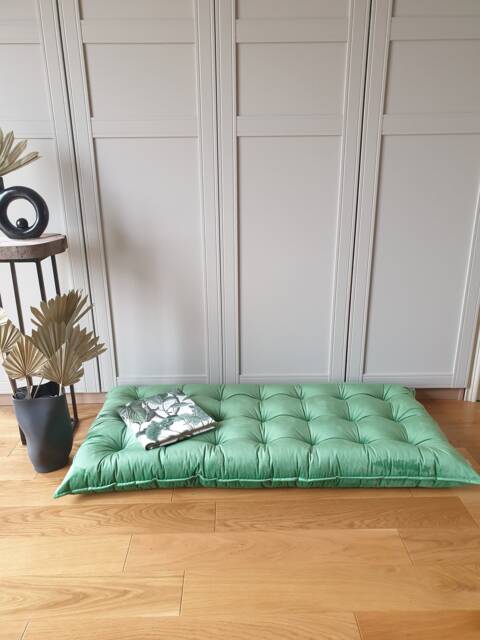 Green Velvet Floor Cushion & Play Mat - Soft Pillow With Decorative Hem - image 1