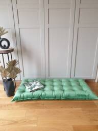 Green Velvet Floor Cushion & Play Mat - Soft Pillow With Decorative Hem - thumbnail 1