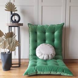Green Velvet Floor Cushion & Play Mat - Soft Pillow With Decorative Hem - thumbnail 3