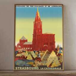 Vintage Strasbourg Cathedral France Travel Poster Alsace Gothic Architecture Wall Art Print - thumbnail 2
