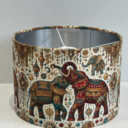 Handmade By Order Luxury Indian Kalamkari Design Elephant Print On Velvet Drum Lamp Shade Pendant Light All Shapes & Sizes Avai - thumbnail 3
