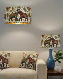 Handmade By Order Luxury Indian Kalamkari Design Elephant Print On Velvet Drum Lamp Shade Pendant Light All Shapes & Sizes Avai - thumbnail 1
