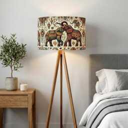 Handmade By Order Luxury Indian Kalamkari Design Elephant Print On Velvet Drum Lamp Shade Pendant Light All Shapes & Sizes Avai - thumbnail 2