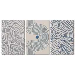 Canvas Set Of 3 Wall Art - Decorative Lines Wave Shapes, Blue Photo Print, Abstract Decor - thumbnail 2