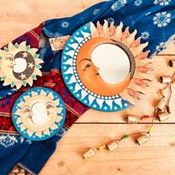 Wooden Wall Mirror Set Of Three, Sun, Crescent Moon & Stars, Round Handmade Home Decor Hanging Mirrors, Fair Trade, Ethically Sourced - thumbnail 4
