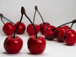 Ceramic Cherries Handmade Realistic - 1 Pair Life Size, Red Decorative, Gift