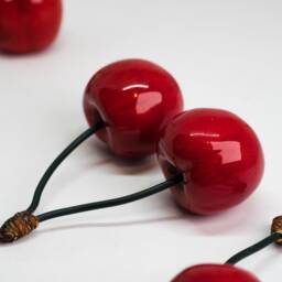 Ceramic Cherries Handmade Realistic - 1 Pair Life Size, Red Decorative, Gift - thumbnail 4