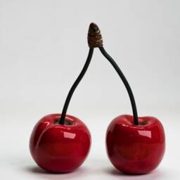 Ceramic Cherries Handmade Realistic - 1 Pair Life Size, Red Decorative, Gift - thumbnail 3