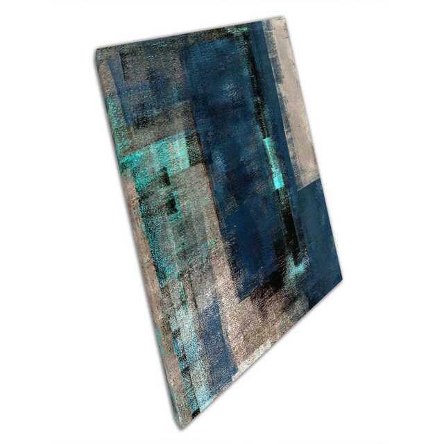 Abstract Textured Canvas Wall Art - Dark Blue Beige Contemporary Decor For Home Office - image 1
