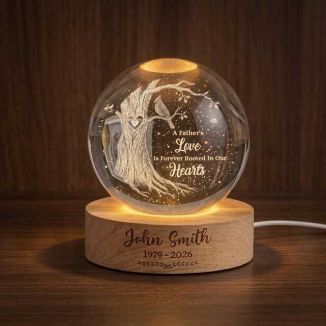 Personalized Memorial Ball Night Light For Dad, Custom Sympathy Led Lamp, Remembrance Gift Loss Of Father, Memory - image 1