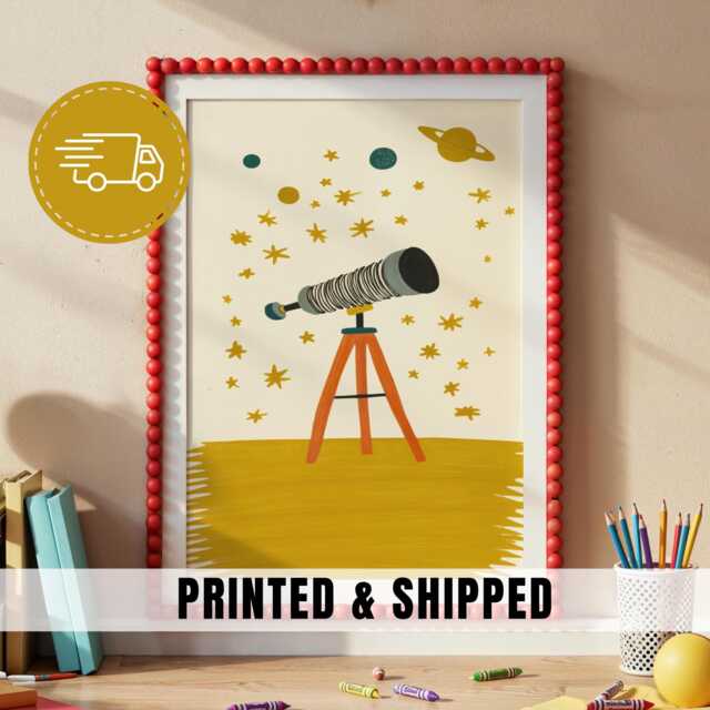 Telescope Nursery Print Space Kids Wall Art Boys Room Decor Astronomy Illustration Playroom Printable Theme Artwork - 81 - image 1