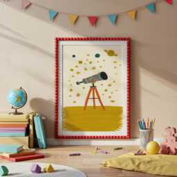Telescope Nursery Print Space Kids Wall Art Boys Room Decor Astronomy Illustration Playroom Printable Theme Artwork - 81 - thumbnail 3