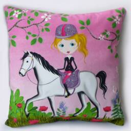 Decorative Cushion With A White Horse & Equestrian Design For Girl's Bedroom - thumbnail 3