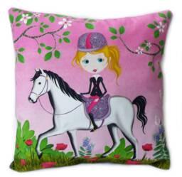 Decorative Cushion With A White Horse & Equestrian Design For Girl's Bedroom - thumbnail 1