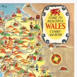 Wales Pictorial Map - Old Wall Print Holyhead Llandudno Rhyl Birkenhead Swansea Cardiff - thumbnail 3