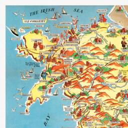 Wales Pictorial Map - Old Wall Print Holyhead Llandudno Rhyl Birkenhead Swansea Cardiff - thumbnail 2