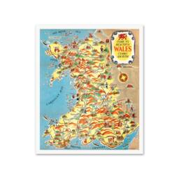 Wales Pictorial Map - Old Wall Print Holyhead Llandudno Rhyl Birkenhead Swansea Cardiff - thumbnail 1