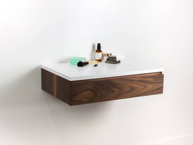 Blanca Solid Walnut Floating Make-Up Vanity Drawer, Wall Mount Desk, Bed Side Table - image 1
