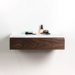 Blanca Solid Walnut Floating Make-Up Vanity Drawer, Wall Mount Desk, Bed Side Table - thumbnail 2