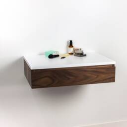 Blanca Solid Walnut Floating Make-Up Vanity Drawer, Wall Mount Desk, Bed Side Table - thumbnail 3