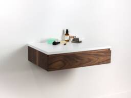 Blanca Solid Walnut Floating Make-Up Vanity Drawer, Wall Mount Desk, Bed Side Table - thumbnail 1