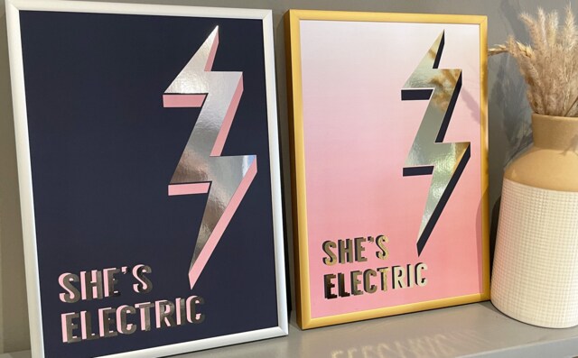 She's Electric Foil Art Print - Oasis Lyrics Wall Custom Music Quote Britpop Song Poster Gift Framed Or Only - image 1