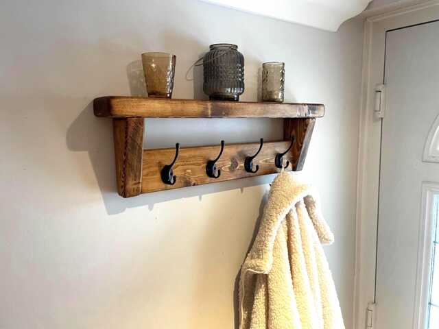 Handmade Rustic Coat Rack Shelf With 10 Hooks - Farmhouse Hallway Storage - image 1