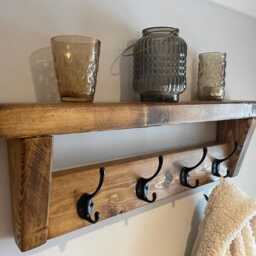 Handmade Rustic Coat Rack Shelf With 10 Hooks - Farmhouse Hallway Storage - thumbnail 3