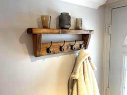 Handmade Rustic Coat Rack Shelf With 10 Hooks - Farmhouse Hallway Storage - thumbnail 1