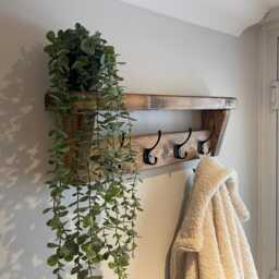 Handmade Rustic Coat Rack Shelf With 10 Hooks - Farmhouse Hallway Storage - thumbnail 2