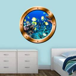 Underwater Fish 3D Porthole Vinyl Scenery Decal Family Wall Art Window Bronze Portal Home Decor - Vwaq Bp16 - thumbnail 1