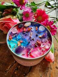 Trust The Universe Rose Quartz, Amethyst Crystal Candle, Floral Citrus Scented Soy Wax - Spiritual Gift - thumbnail 1