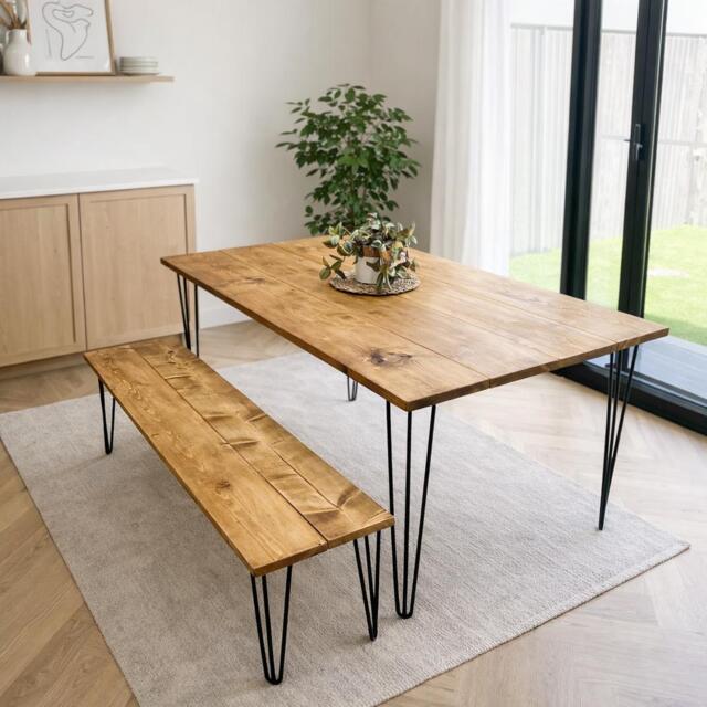 Reclaimed Wood Dining Table With Steel Hairpin Legs. - Matching Benches Available - image 1