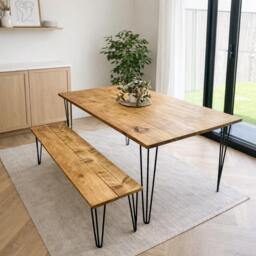 Reclaimed Wood Dining Table With Steel Hairpin Legs. - Matching Benches Available - thumbnail 1