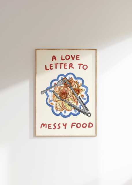 A Love Letter To Messy Food Wall Art - Spaghetti Meatballs Illustration Poster Pasta Aesthetic Foodies Gift Ideas - image 1