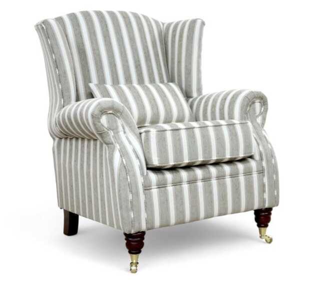 striped Wingback Fireside Chair High Back Armchair, Rolled Arms - image 1
