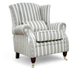 striped Wingback Fireside Chair High Back Armchair, Rolled Arms - thumbnail 1