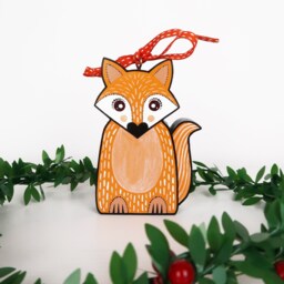 Handmade Wooden Animal Christmas Ornament Fox, Badger, Squirrel - thumbnail 3