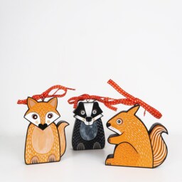 Handmade Wooden Animal Christmas Ornament Fox, Badger, Squirrel - thumbnail 2