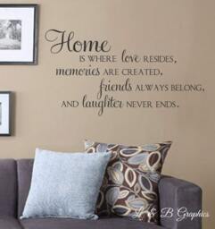Home Is Where Love Resides, Memories Are Created - Vinyl Wall Decal-Family Quotes - Friends & Laughter - thumbnail 1