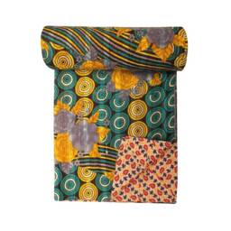 Vintage Indian Kantha Quilt Handmade Cotton Twin Bedspread - thumbnail 1