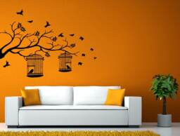 Tree Branch Bird Cage Birds Flying Love Nature Room Wall Sticker Decal Vinyl Mural Decor Art L2436