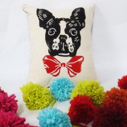 Dog Face Pillow Hand-Printed Bow Tie Accent - thumbnail 2
