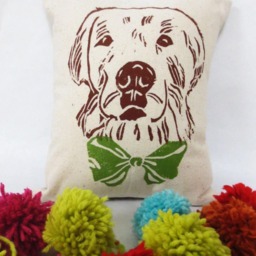 Dog Face Pillow Hand-Printed Bow Tie Accent - thumbnail 3