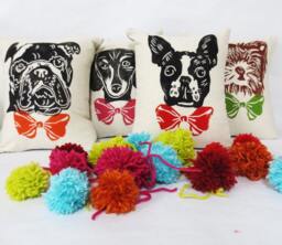 Dog Face Pillow Hand-Printed Bow Tie Accent - thumbnail 1