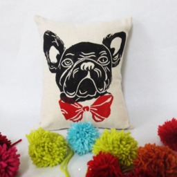 Dog Face Pillow Hand-Printed Bow Tie Accent - thumbnail 4