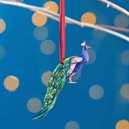 Peacock Christmas Tree Decoration, Birch Plywood Ornament, Animal Lover Gift, Festive Watercolour Art, Traditional Keepsake - thumbnail 1