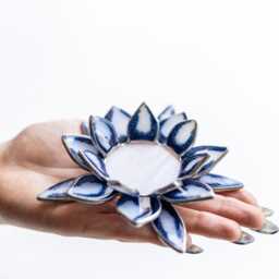 Blue Stained Glass Candle Holder Lotus - Tea Light Spiritual Home Decor Gift For Her Jewelry Dish - thumbnail 3