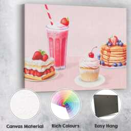 Pink Strawberry Dessert Smoothie Cupcake Pancake Kitchen Canvas Wall Art Print Decor Picture Ready To Hang - thumbnail 2