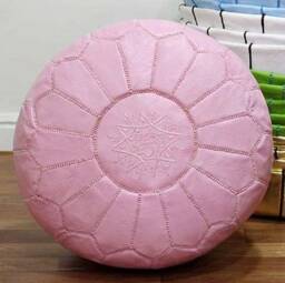Premium Genuine Leather Moroccan Pouf Pouffe - Candy Pink